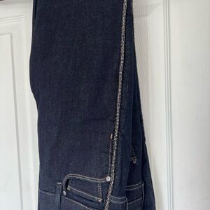 White House Black Market High-Rise skinny flare Jeans w/Rhinestone pinstripes